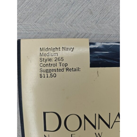 Vintage Donna Karan Sheer Satin Control Top Hosiery Size Medium Midnight Navy - Picture 2 of 3